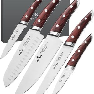 Brewin CHEFILOSOPHI Japanese Chef Knife Set 5 PCS – Ultra Sharp High Carbon Stainless Steel Knives
