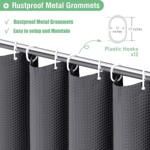 Dynamene Charcoal Grey Waffle Weave Fabric Shower Curtain – Heavy Duty 256GSM Hotel Luxury Bath Curtain with Hooks (72x72 Inch)