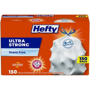 Hefty Ultra Strong Kitchen Drawstring Trash Bags – 13 Gallon, 150 Count | Tear-Resistant, Leak Protection Garbage Bags